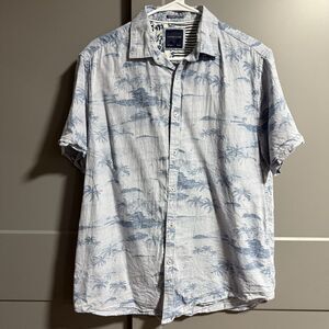 Porter & Ash Short Sleeve Button Up Camp Shirt Blue Large Hawaiian Vacation Palm